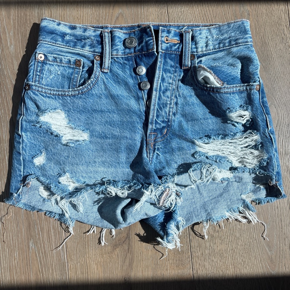 Aeropostale Blue Jean Shorts Distressed Frayed Hem